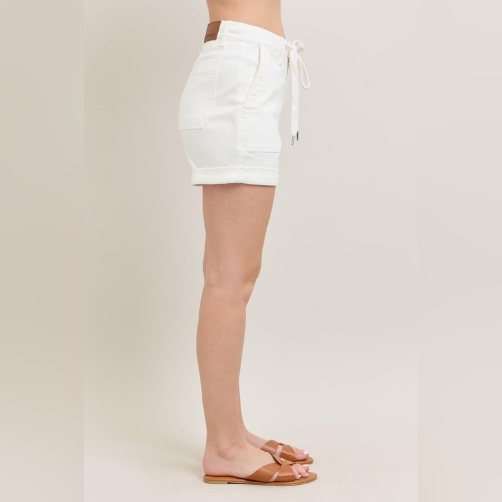 Judy Blue High Rise Jogger Denim Shorts Cuffed Tie Waist White Stretch S-3XL NEW - Picture 9 of 15